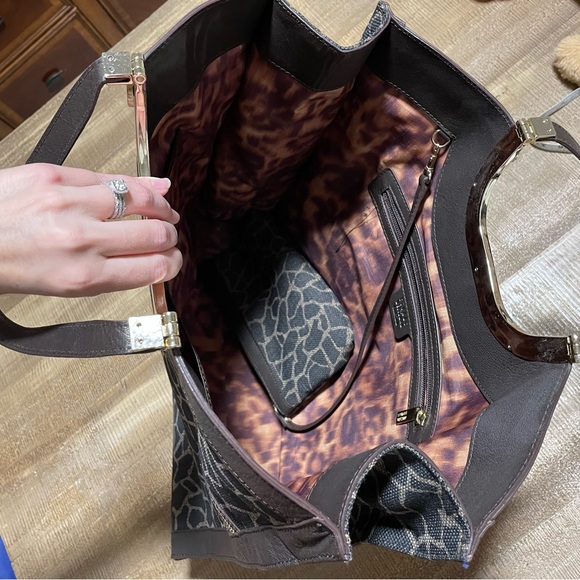 Stuart Weitzman XL Shopper Tote Bag Handbag Canvas & Leather Animal Print - Picture 12 of 14